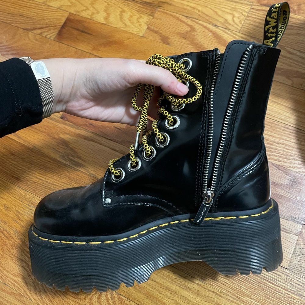 Dr. Martens AirWair Black Boots with Yellow Accents - Picture 5 of 7